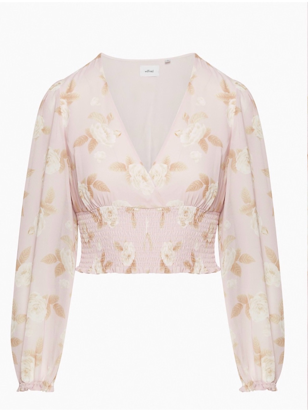 Wilfred Pale Pink Floral V-Neck Smocked Waist Blouse